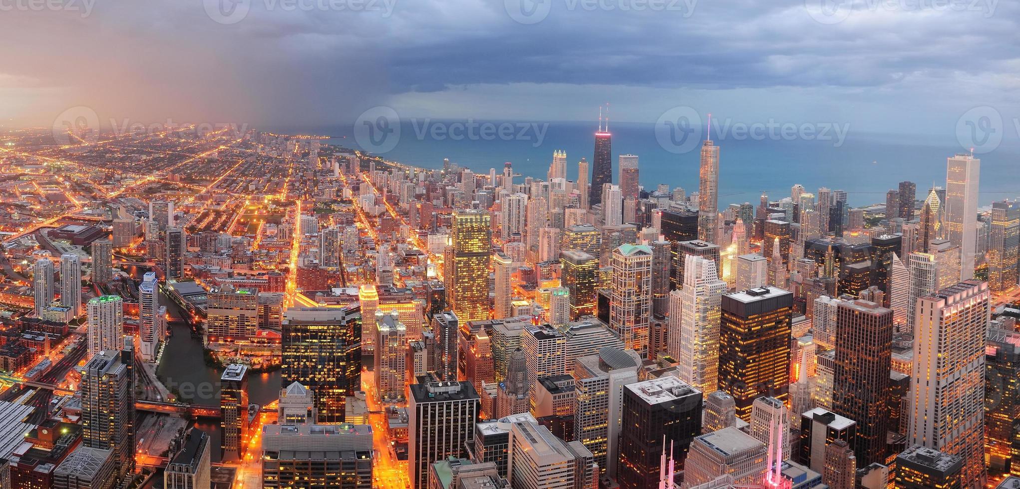 Chicago downtown aerial panorama photo