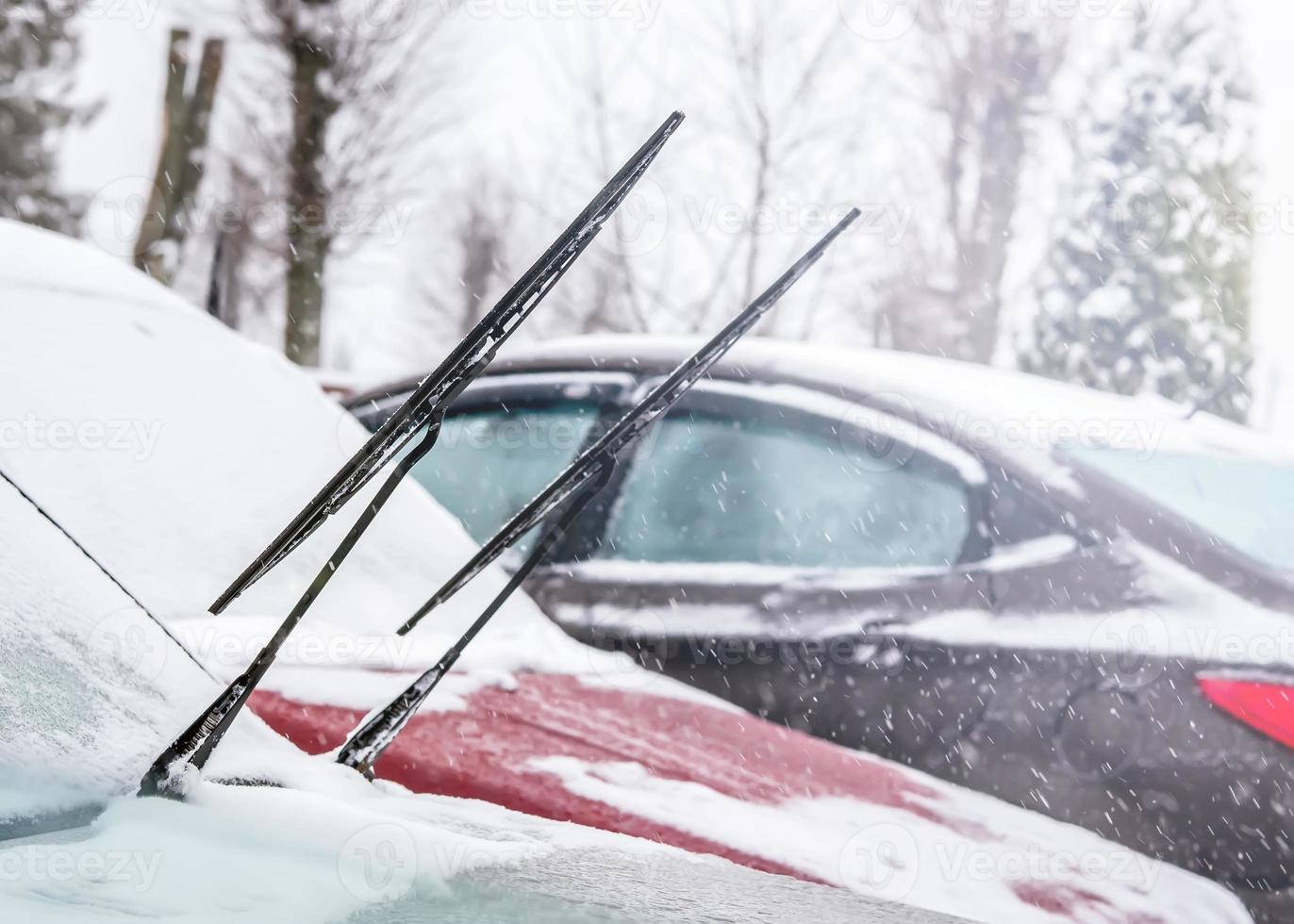 Car wiper blades in winter photo