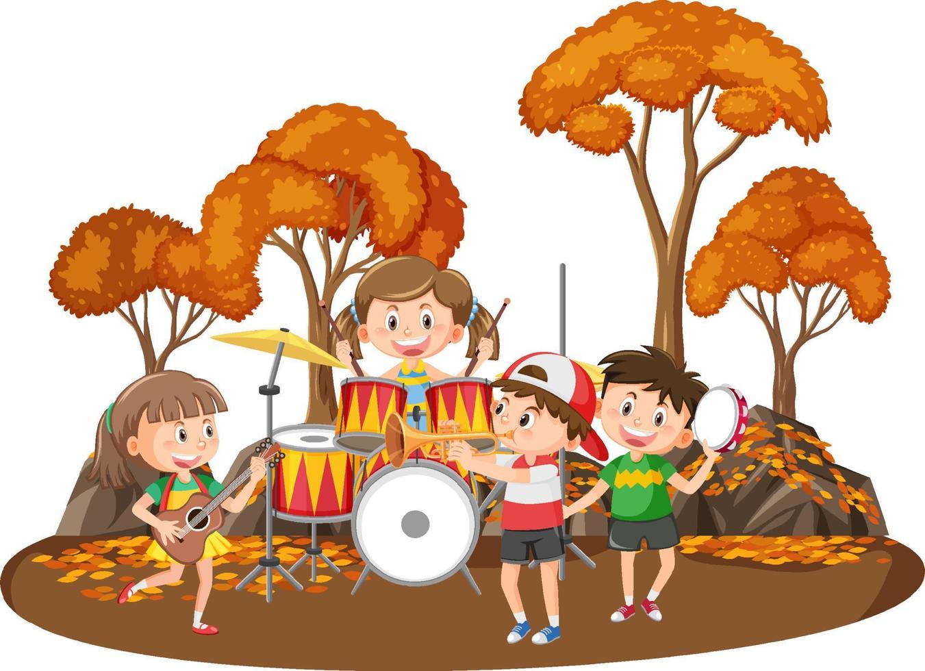 Children music band playing at park vector