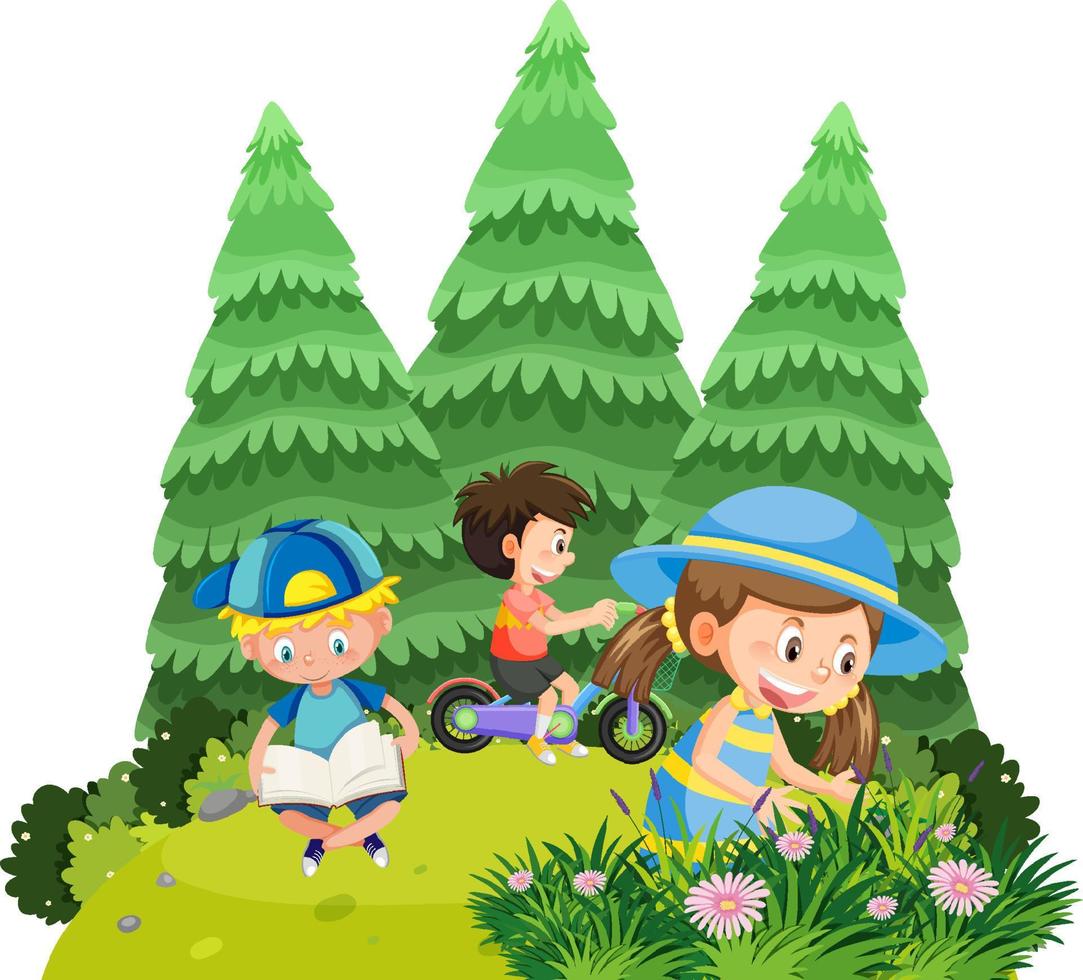 Happy people in the park gardening vector