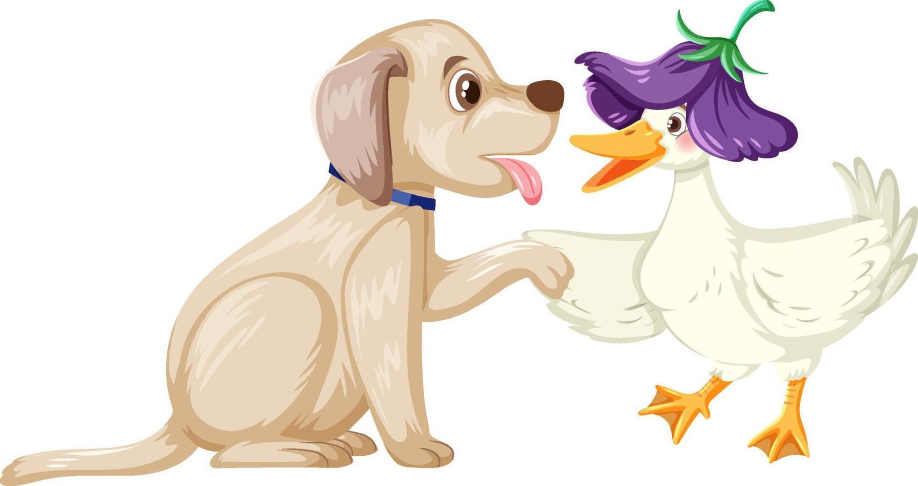 Friendship between dog and duck vector