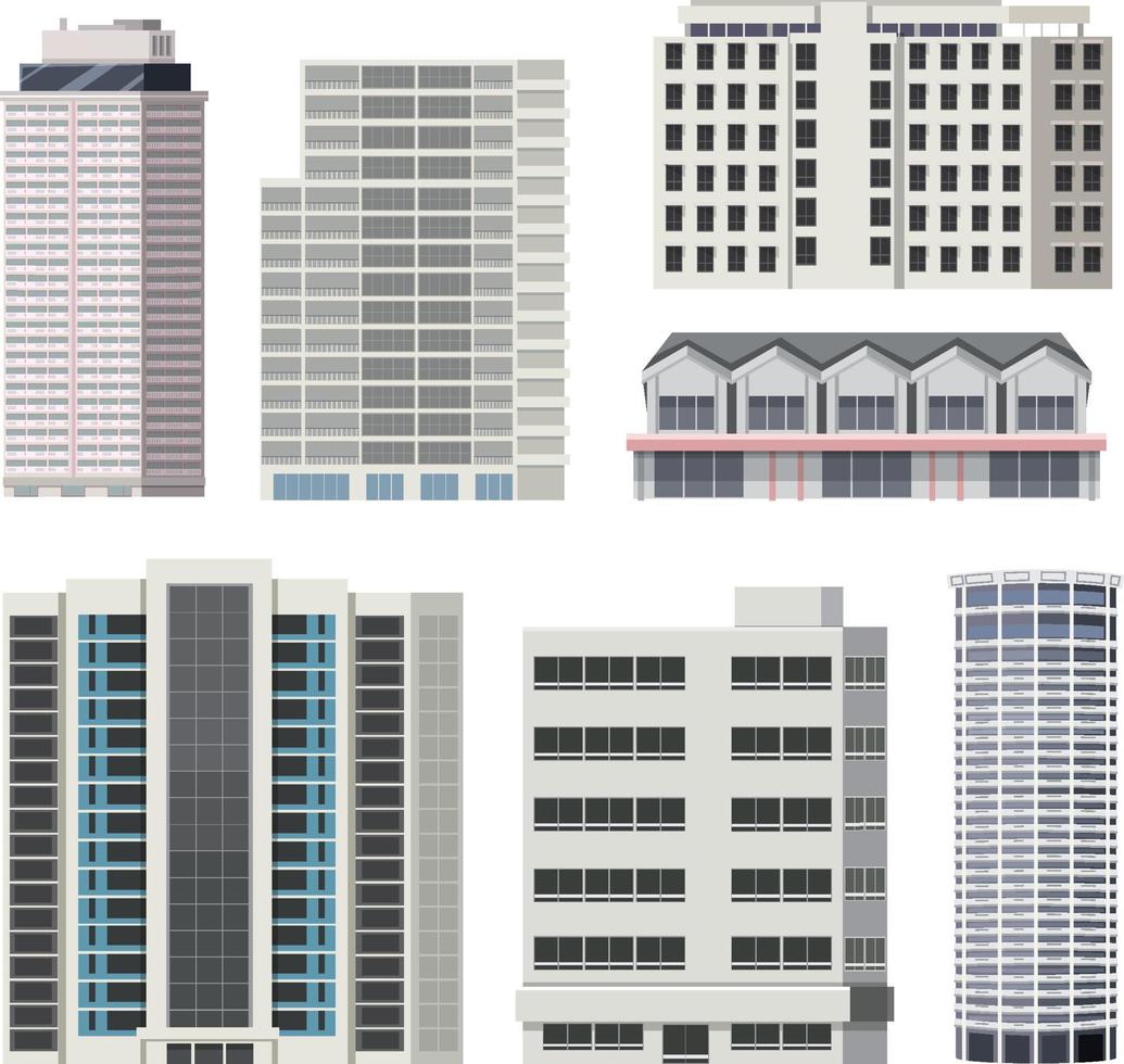 Set of different city skyscraper buildings vector