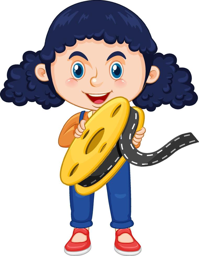 A girl holding film reel vector