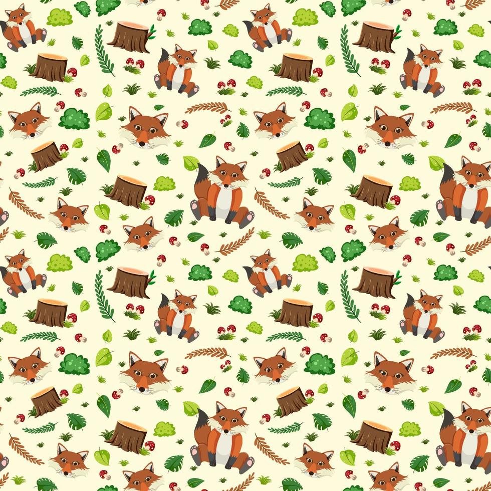 Cute fox seamless pattern vector