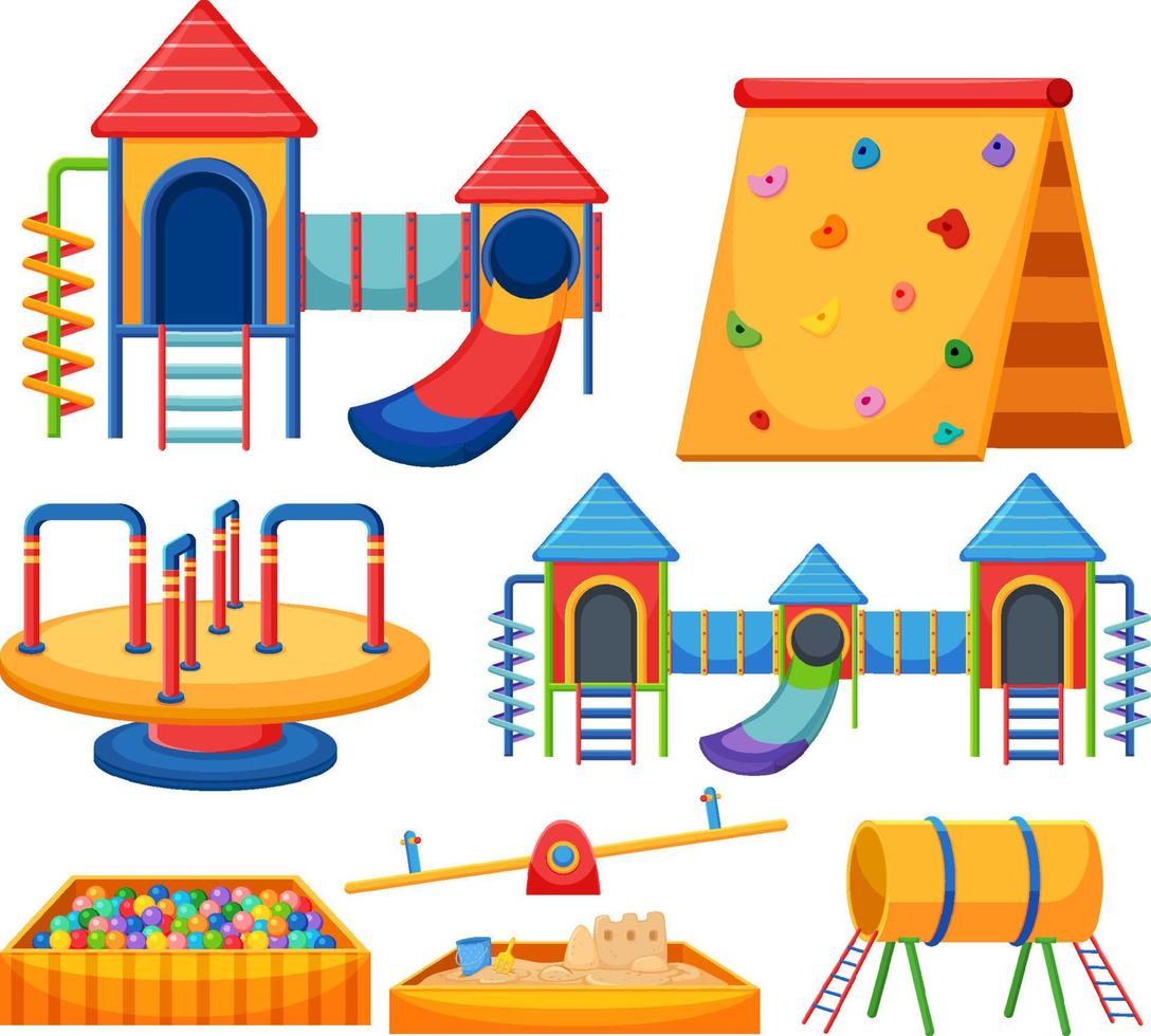 Set of children playground equipment on white background vector