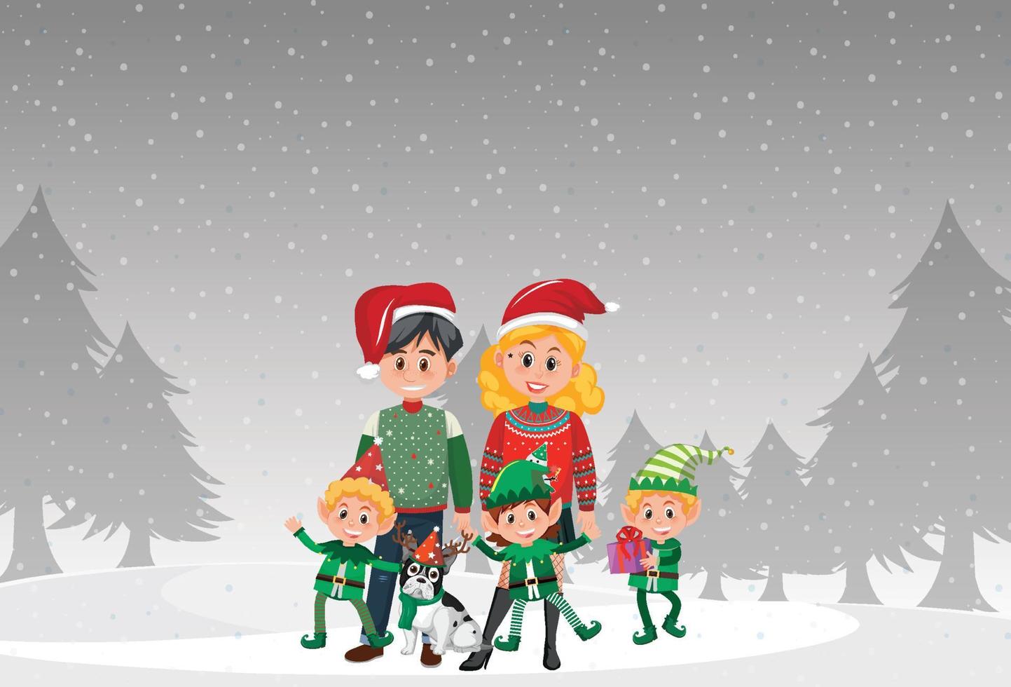 familia el día de navidad en la nieve vector