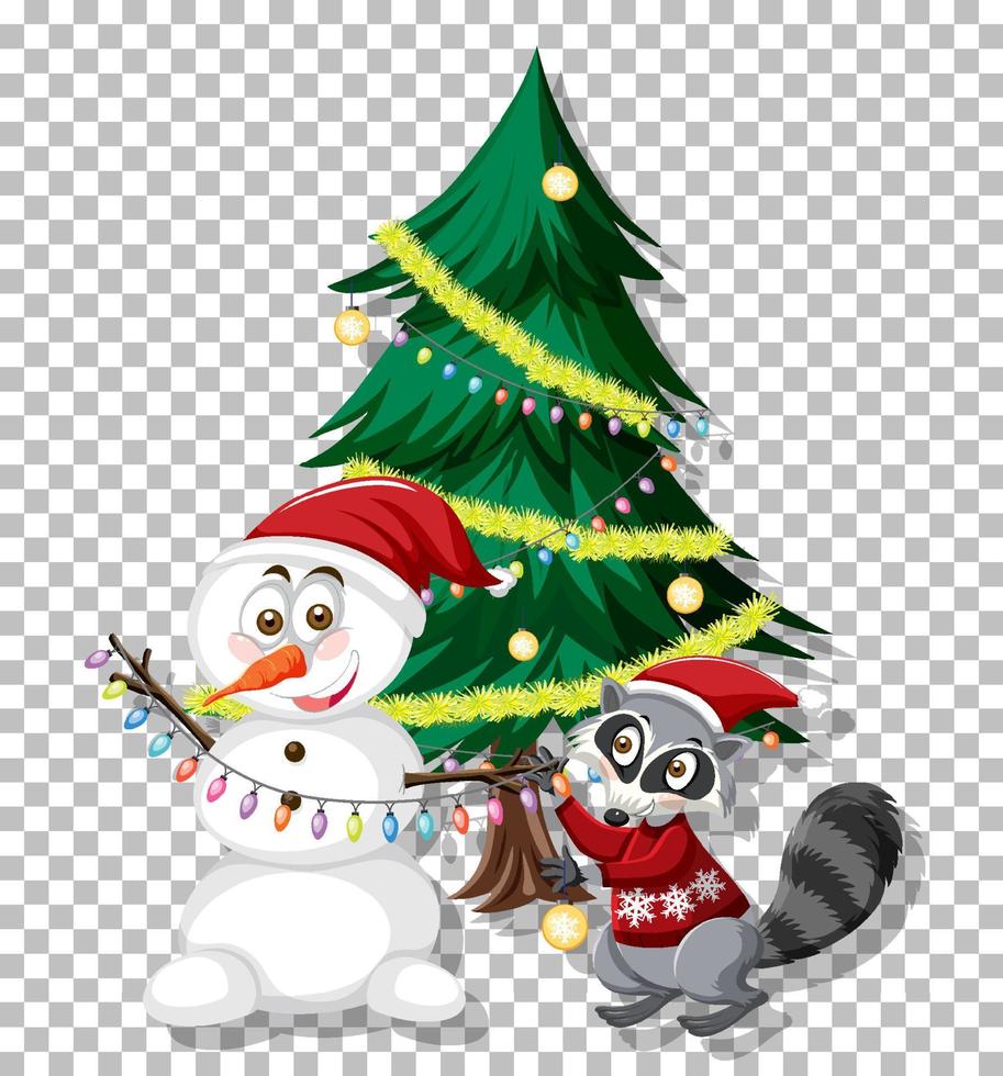 Snowman and Christmas tree on grid background vector