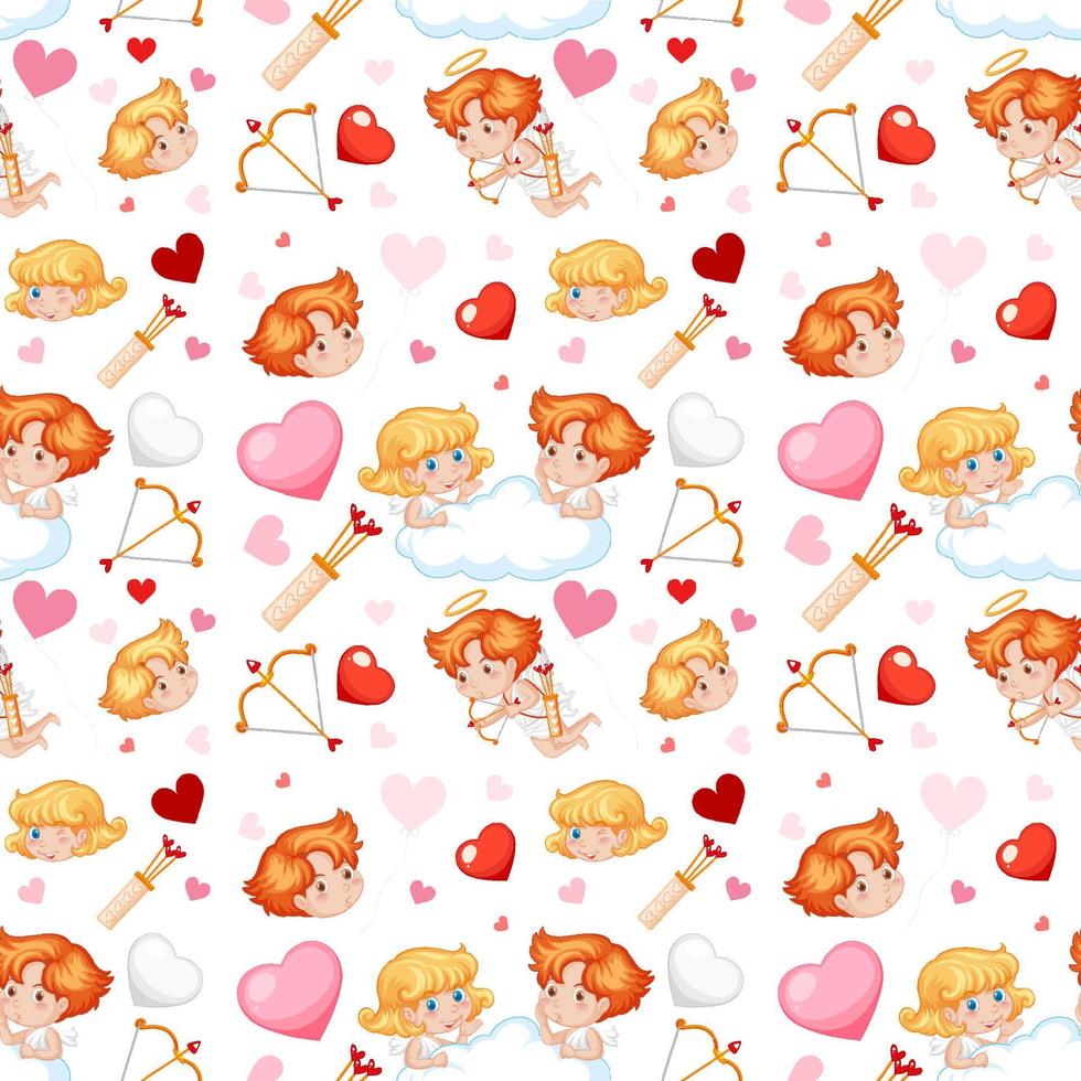 Little cupid and heart seamless pattern vector