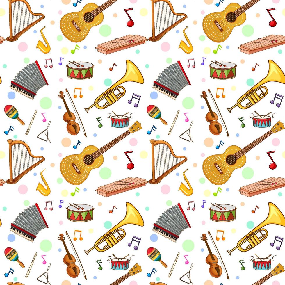 Different music instruments seamless pattern vector