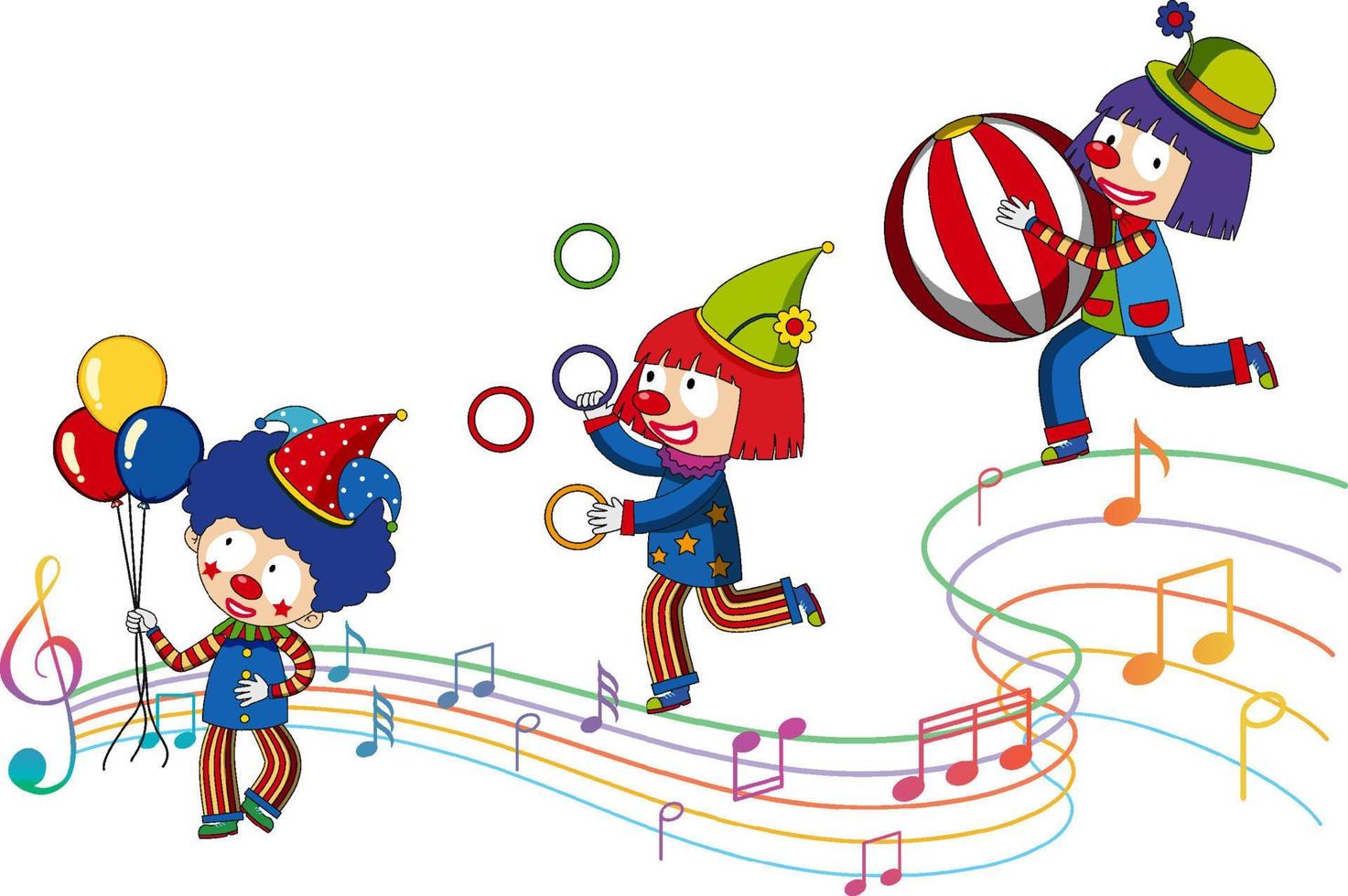 payaso con nota musical interpretando vector