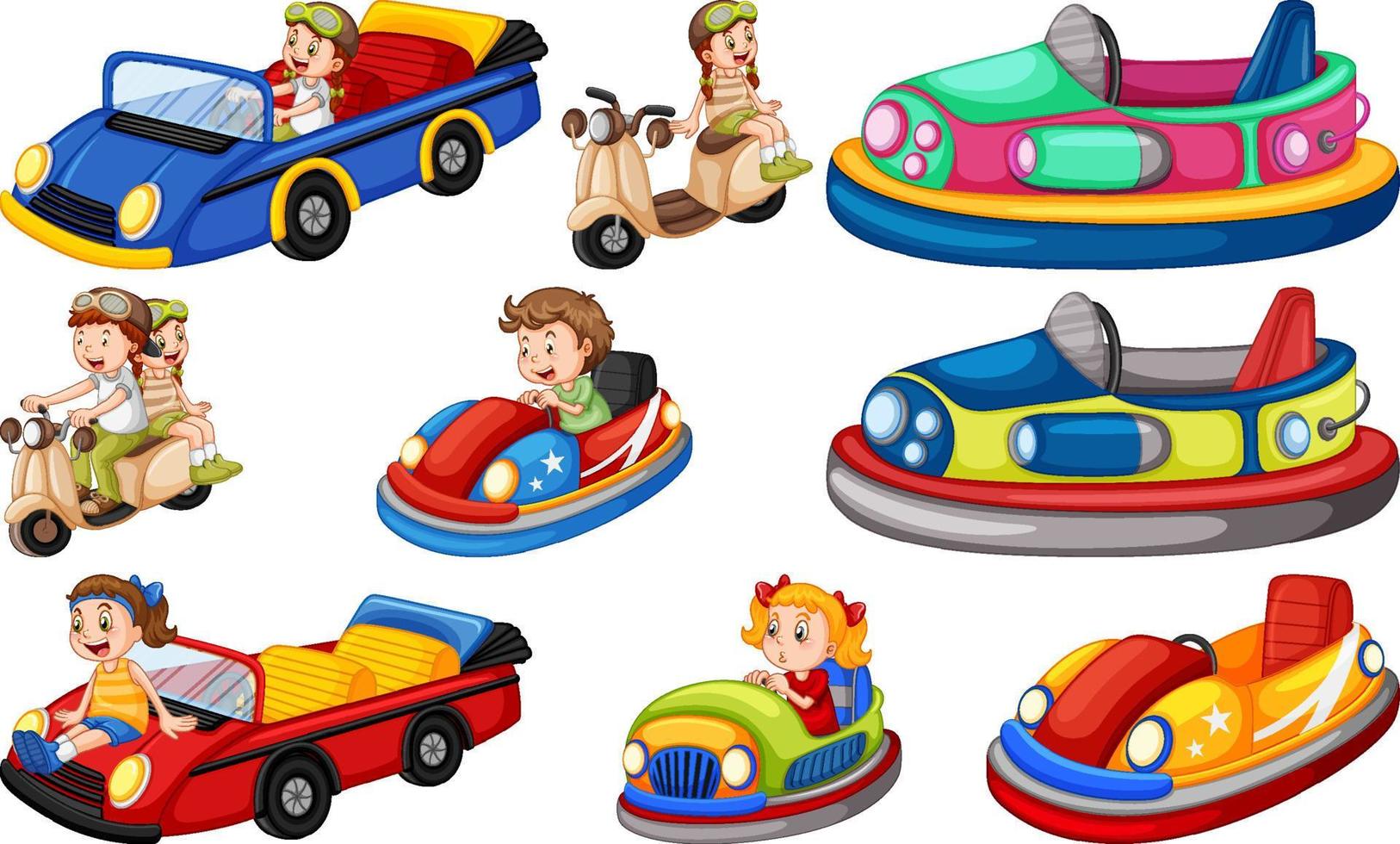 niños montando en go kart vector