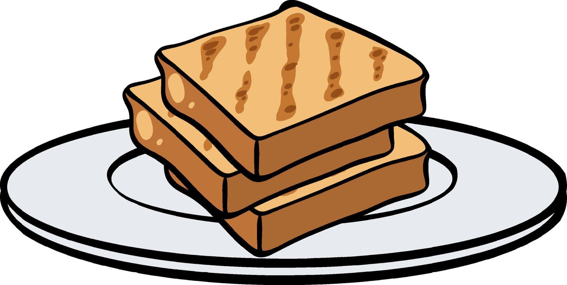 Toasted bread on white plate vector