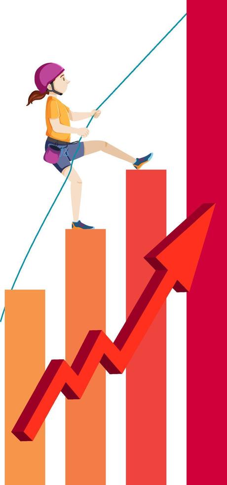 A woman climbing rising bar chart vector