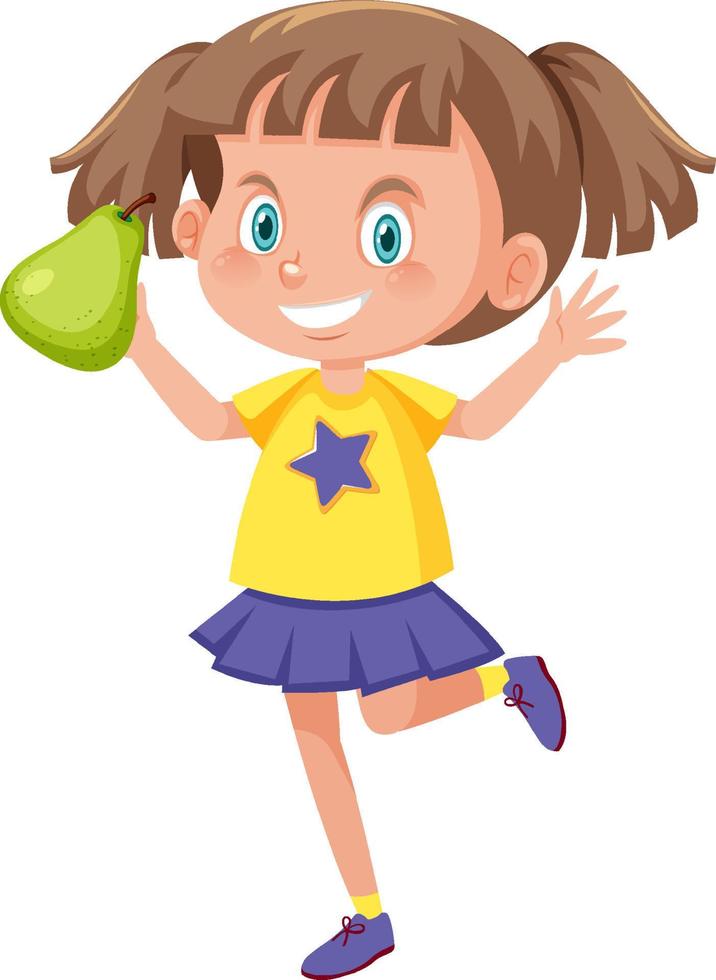 Cartoon girl holding a pear vector