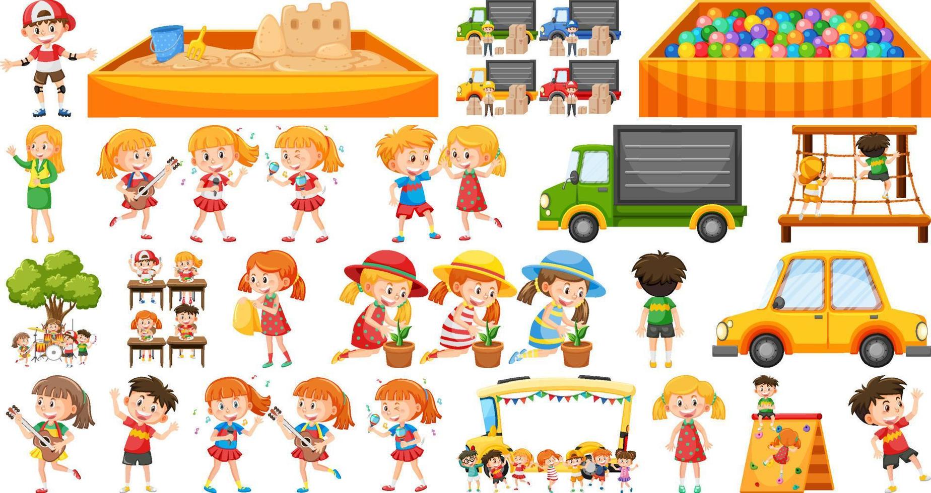 Set of children doing different activities vector