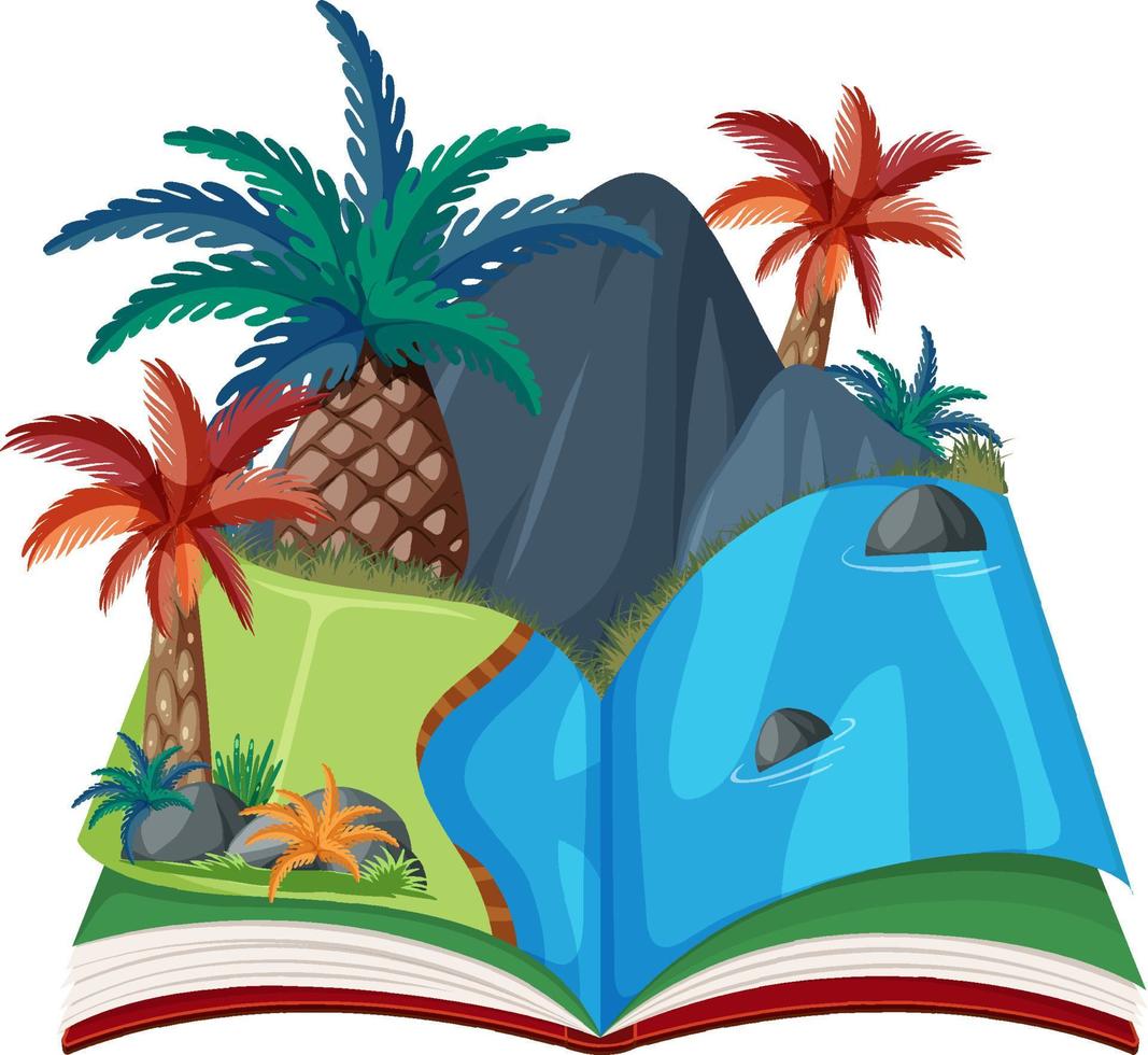 Opened book with prehistoric forest vector
