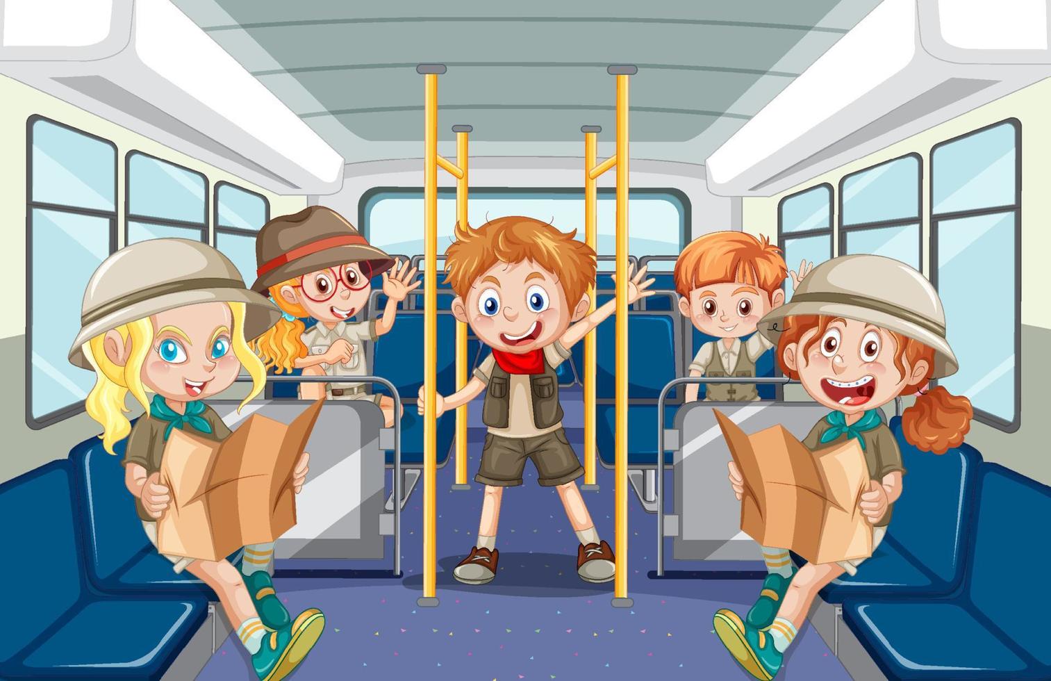 Inside bus with people cartoon vector