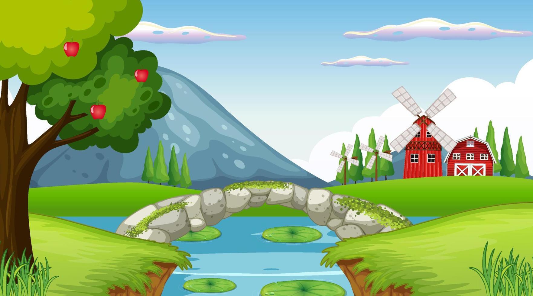 Farm background with stone bridge vector