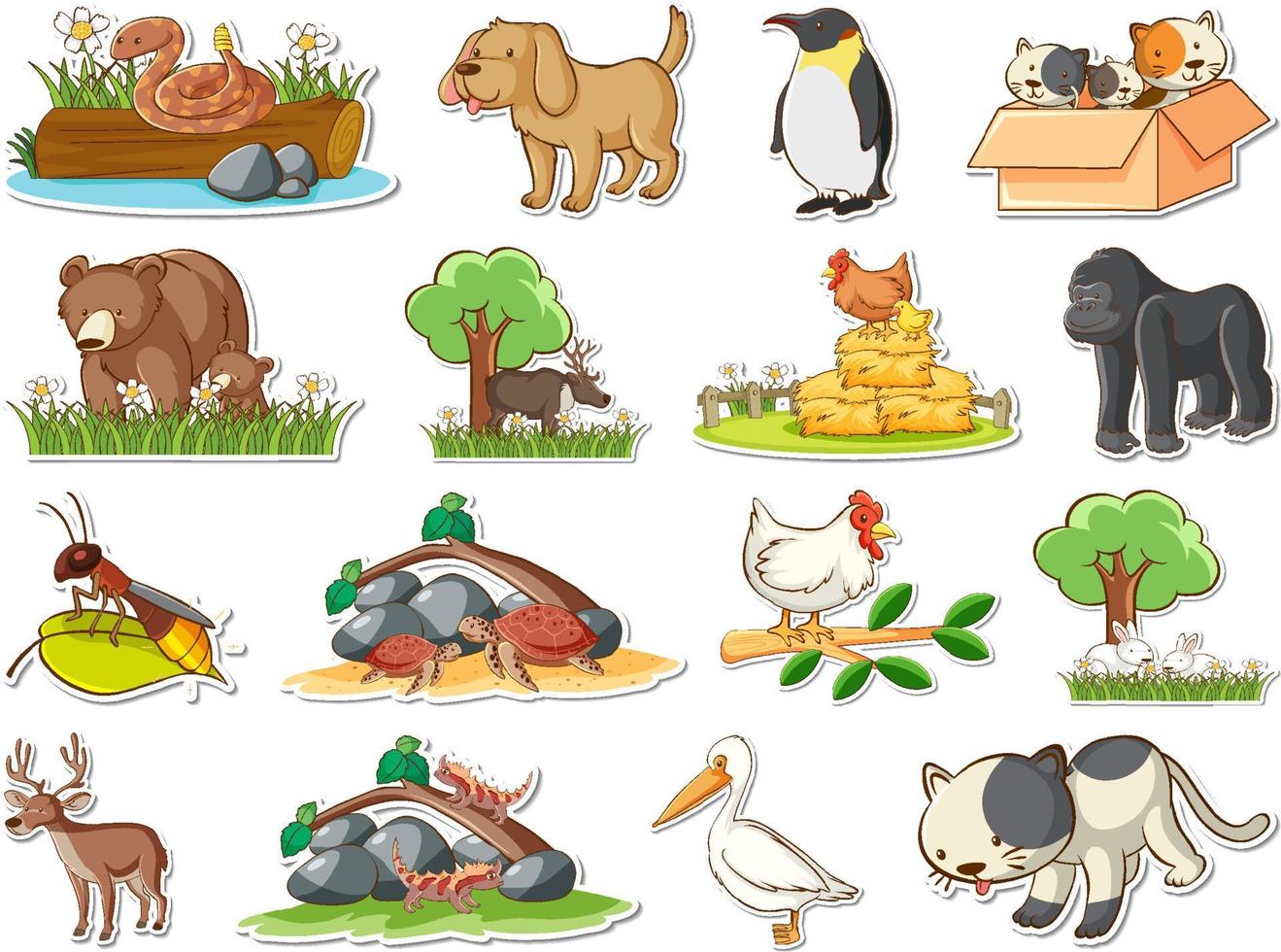 Sticker set of cartoon wild animals vector