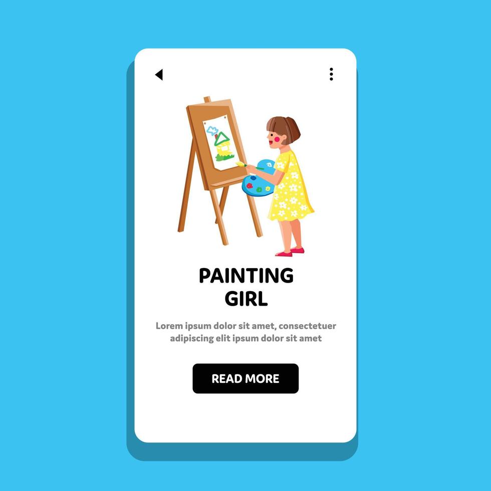 Painting Girl Picture On Lesson In School Vector