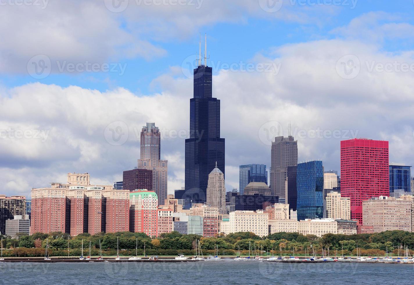 Chicago skyline over Lake Michigan photo