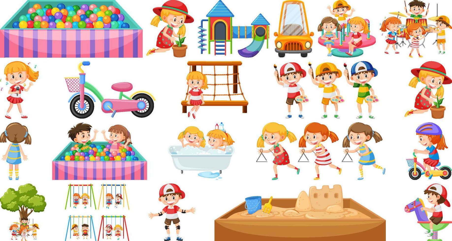 Set of children doing different activities vector