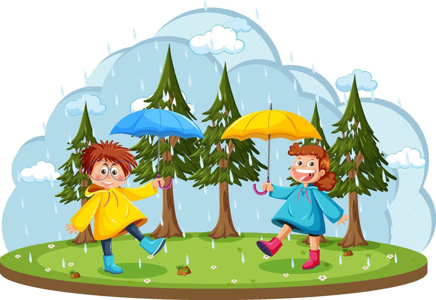 día con niños felices sosteniendo paraguas 8337581 Vector en