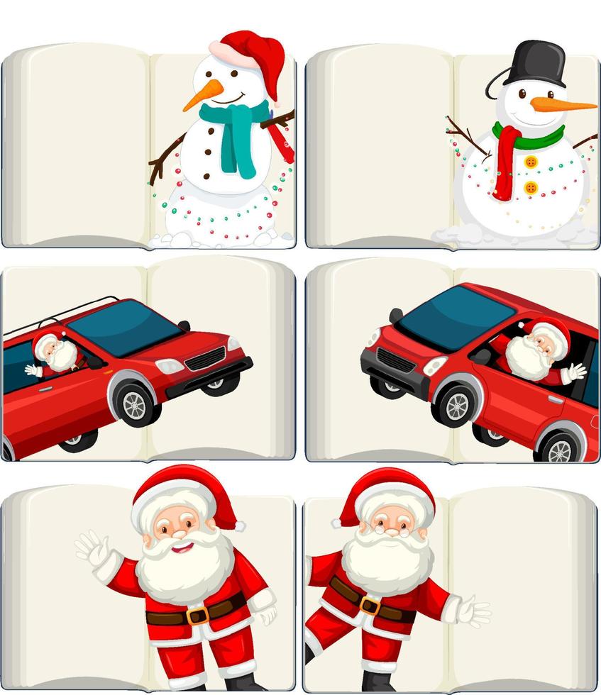 Set of different opened blank books with Santa Claus vector