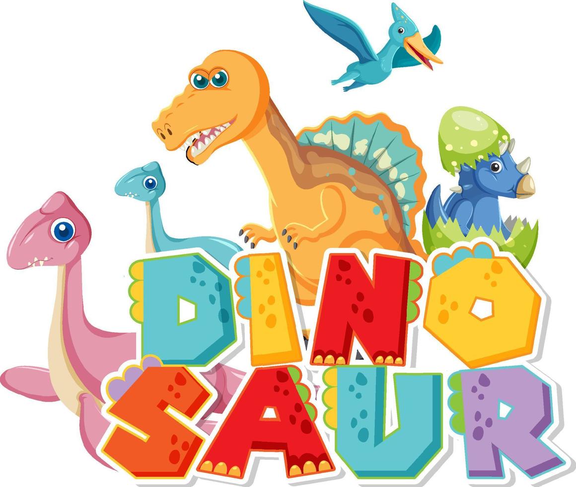 Cute dinosaur group with dinosaur word logo vector