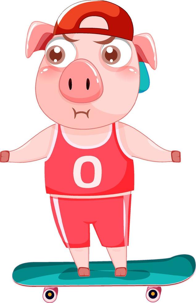 Cute pig cartoon character playing skateboard vector