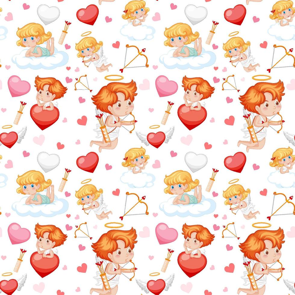 Little cupid and heart seamless pattern vector