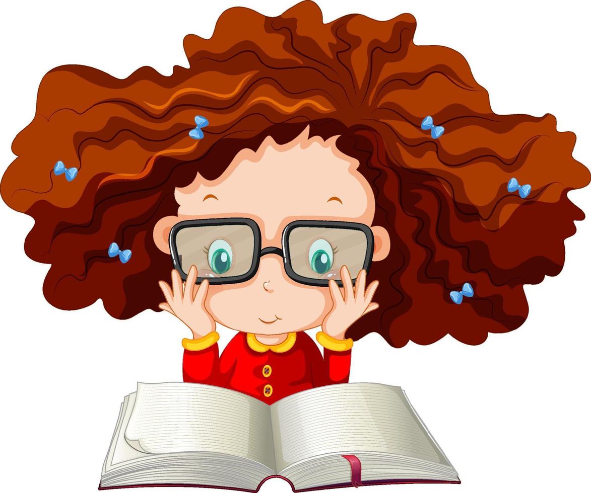 A girl reading a book on white background vector