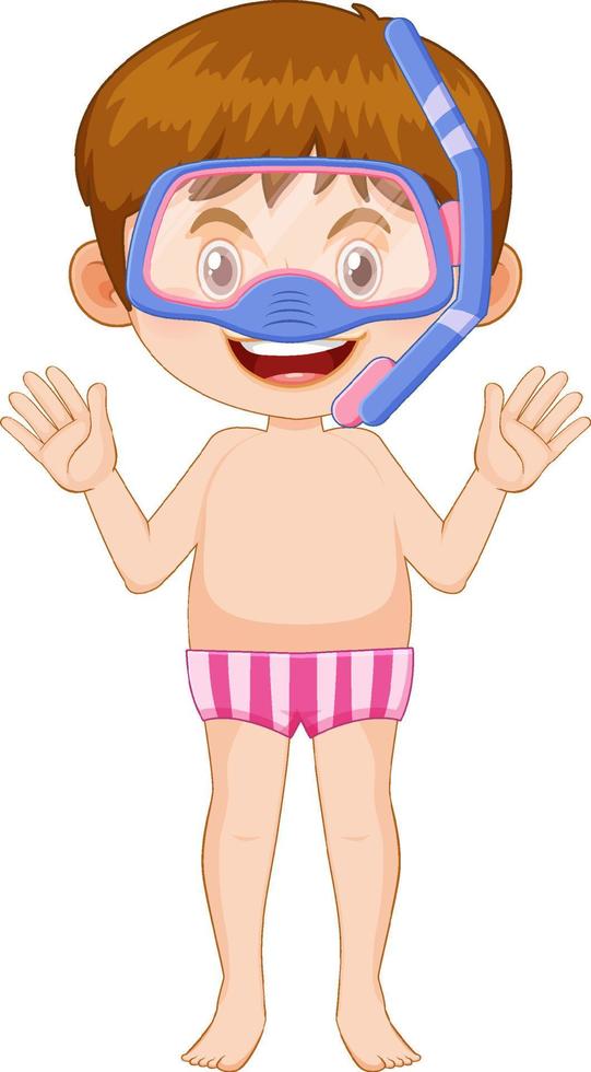 Boy wearing snorkel wearing swimming suit vector