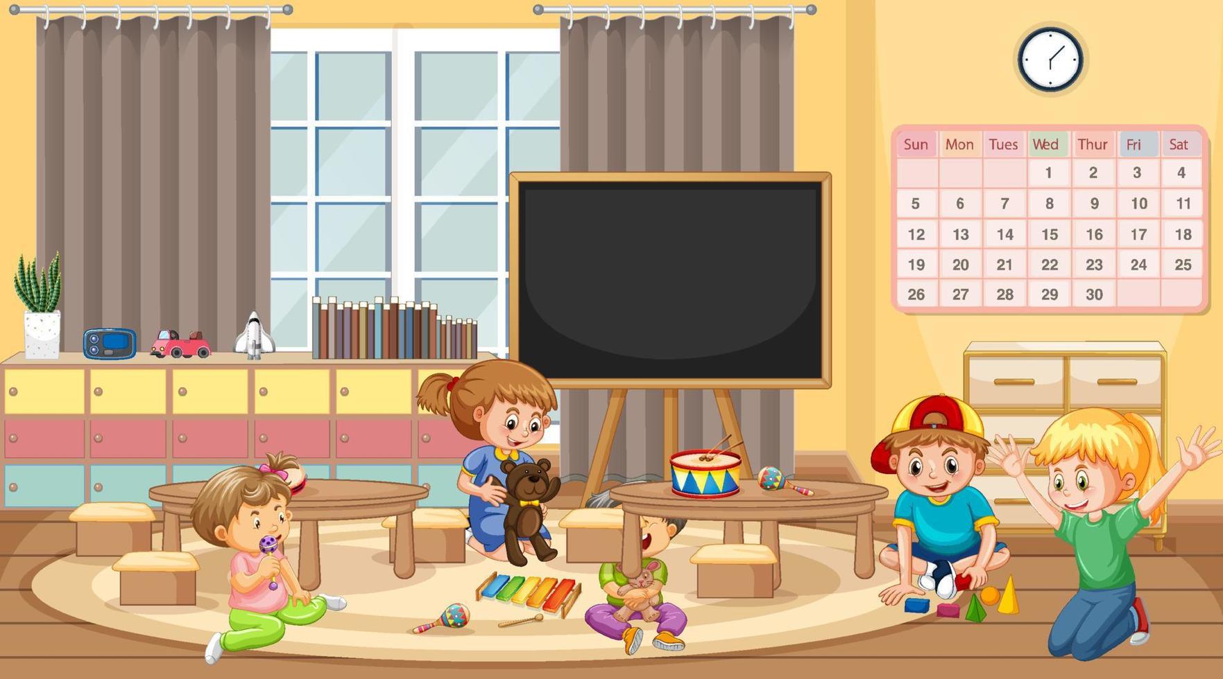 Scene with children playing in class vector