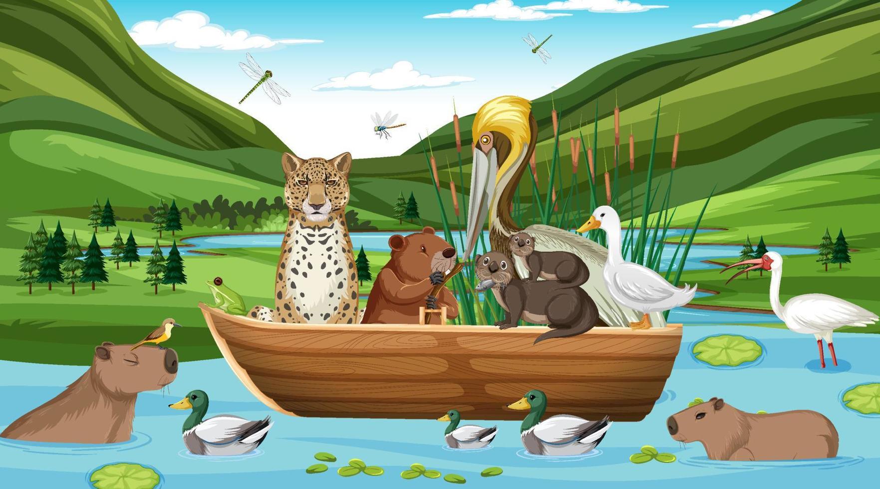 Various animals in the forest vector