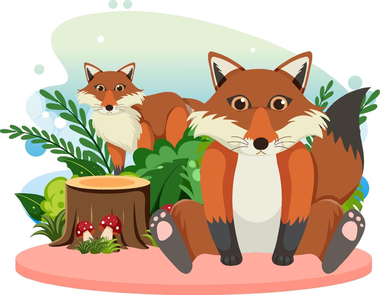 Two cute foxes in flat cartoon style vector