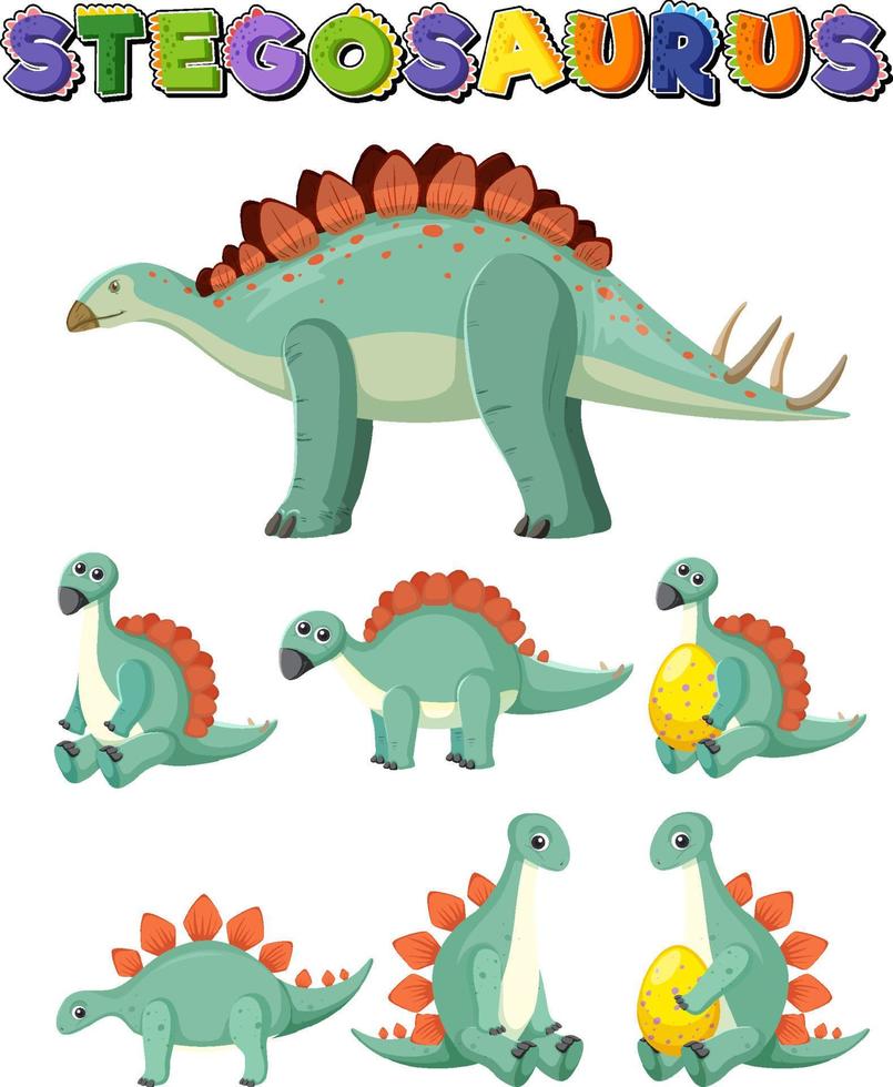 Set of cute stegosaurus dinosaur cartoon characters vector