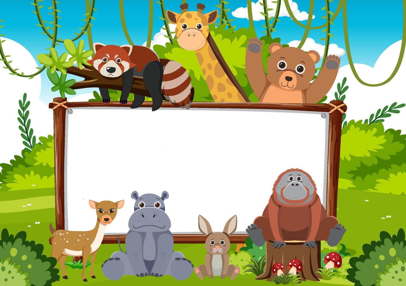 Blank board with wild animals vector