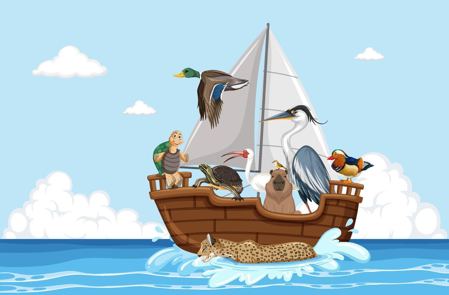 Wild animals on a boat vector