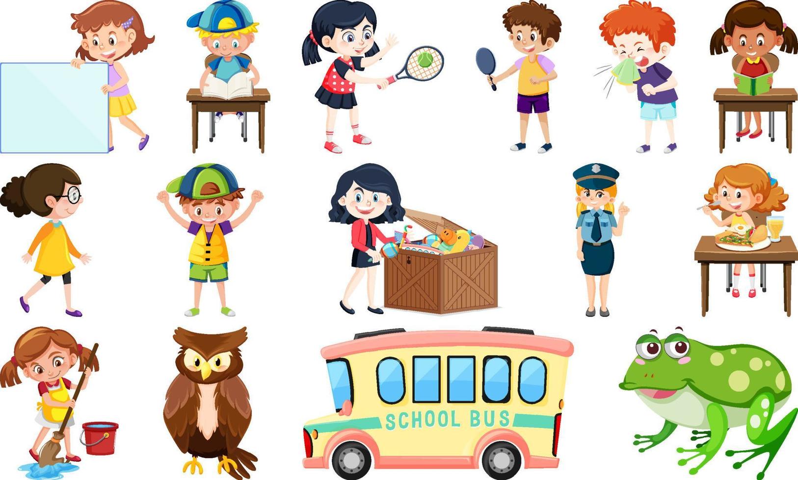 Set of different cute kids and objects vector