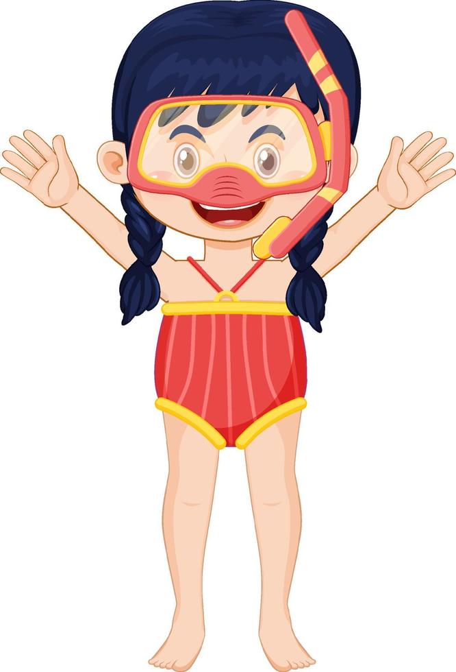 Cute girl cartoon character wearing swimming suit vector