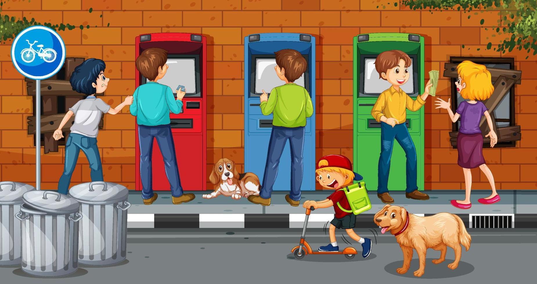 People withdraw money from atm machine vector