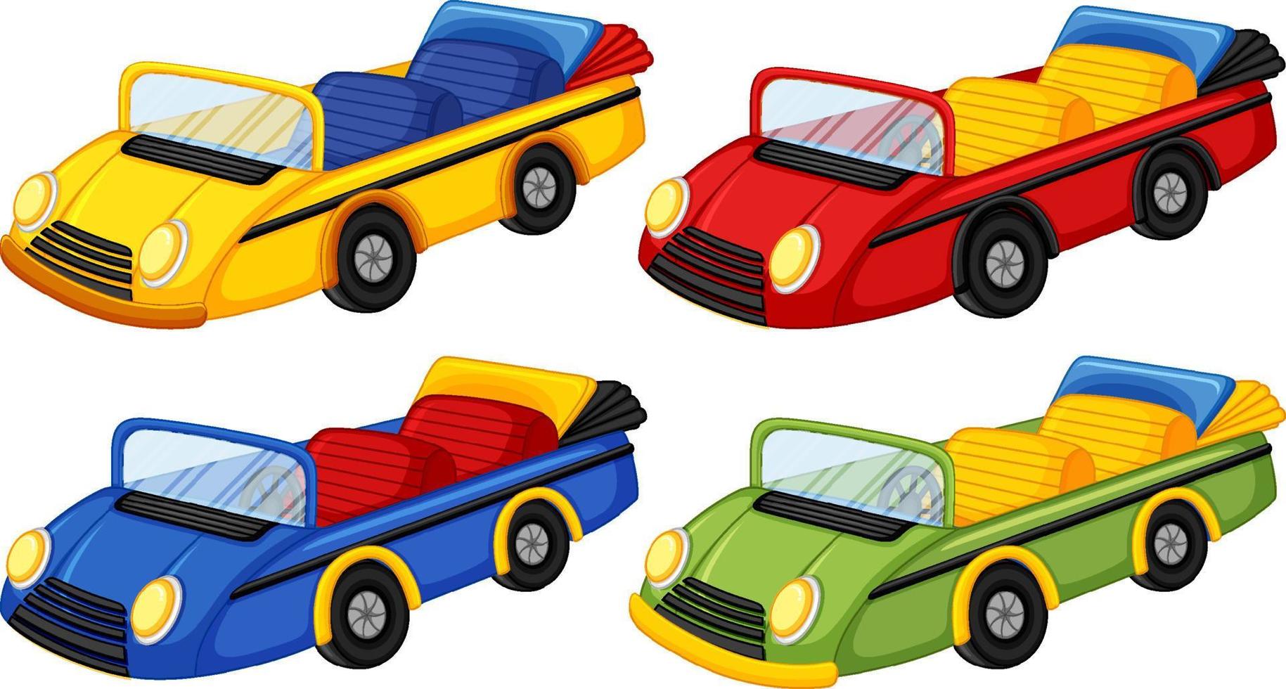 Set of different vintage convertible cars in cartoon style vector