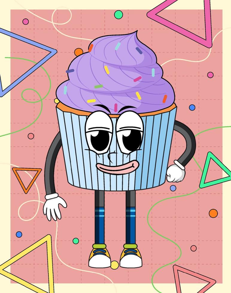 Funny cupcake cartoon character vector