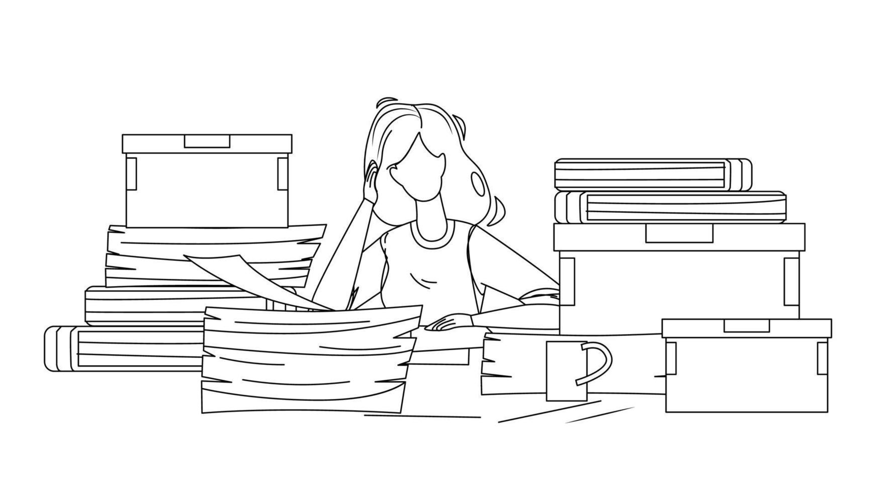 Woman Employee Clutter Office Workplace Vector Illustration