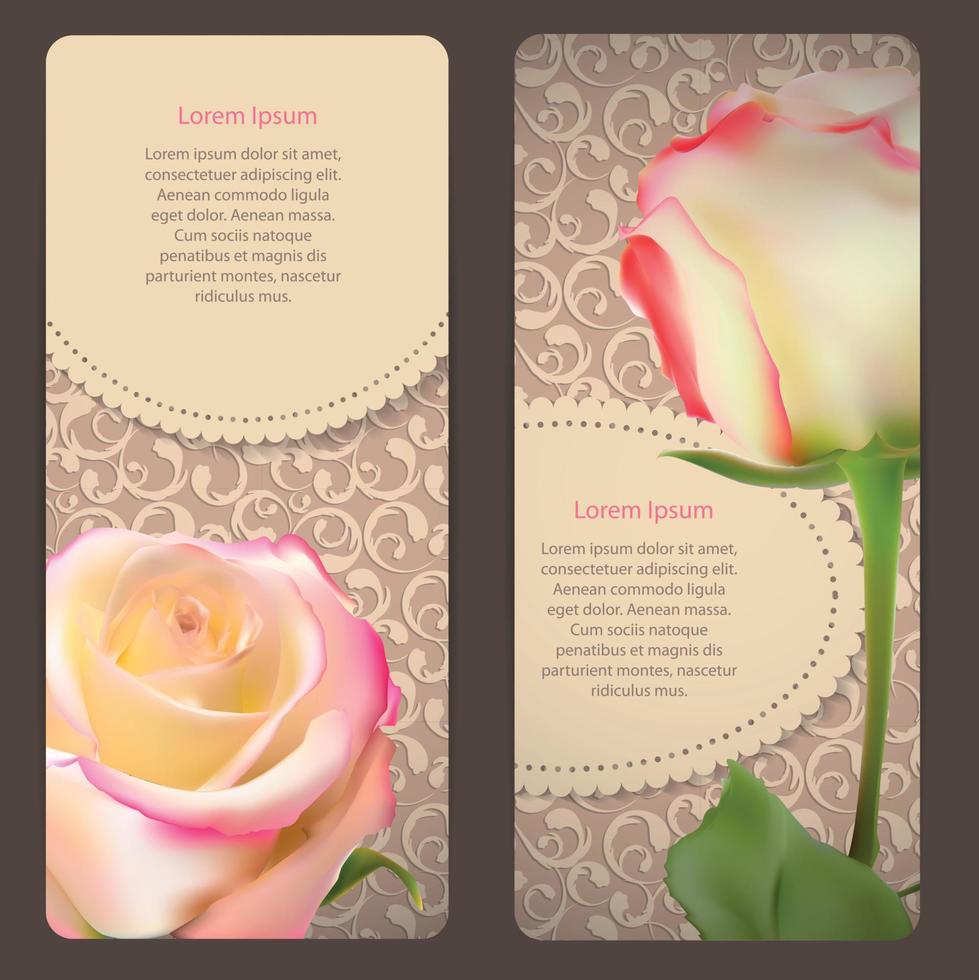 Beautiful Floral Cards with  Realistic Rose Flowers Vector Illustration