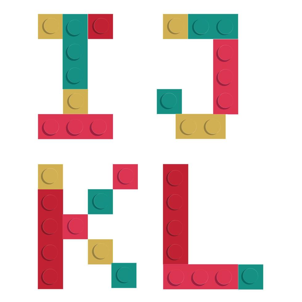 Conjunto de alfabeto hecho de bloques de ladrillos de construcción de juguete aislado aislado en blanco vector