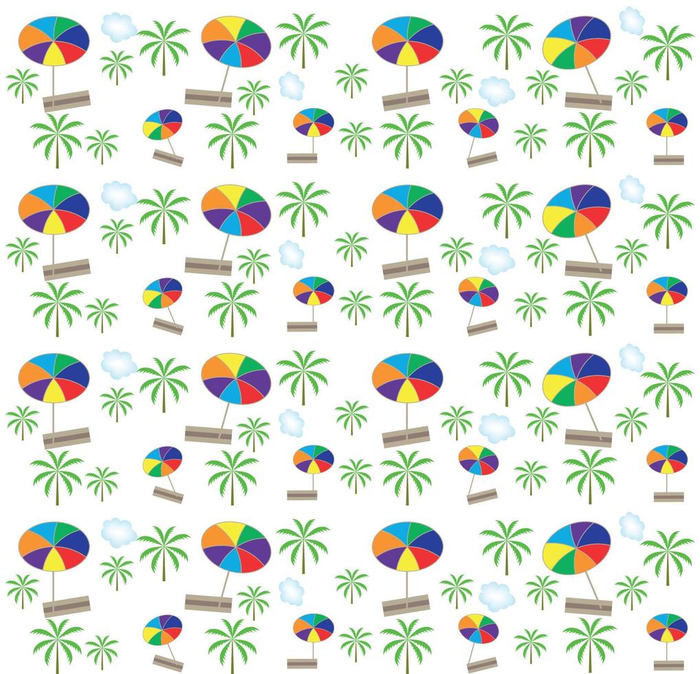 Palm trees, umbrellas seamless pattern. Vector illustration.