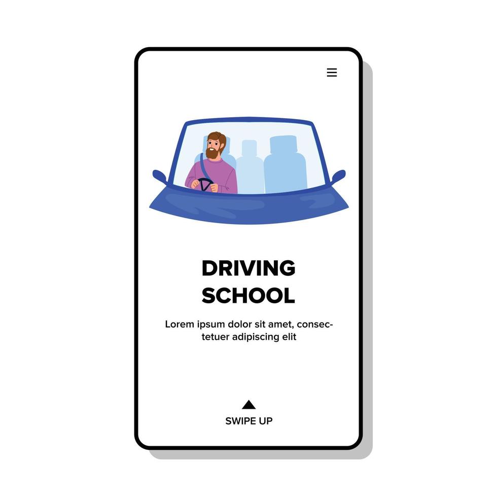 Driving School Student Practicing Drive Car Vector