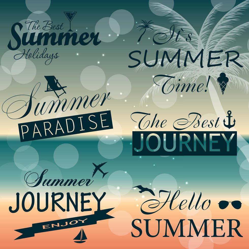 Vintage summer calligraphic elements design labels collection. Vector illustration